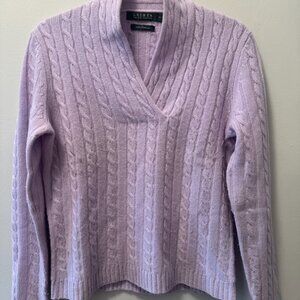 Ralph Lauren Lilac Cable-Knit Cashmere Sweater